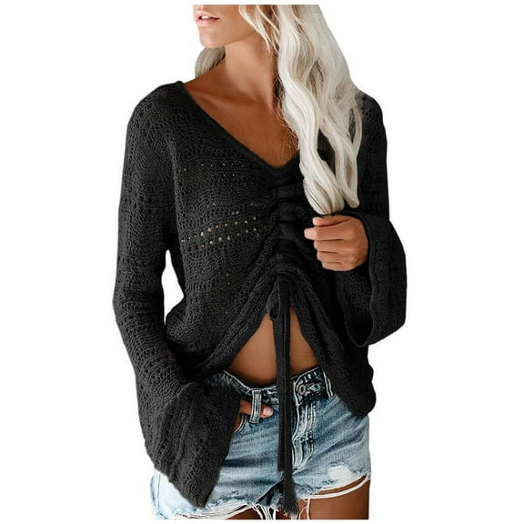 JINMGG 2026 Fall Winter Plus Size Sweaters for Women,Fashion Women Solid Color Long Sleeve Pullove V-Neck Casual Sweater Tops