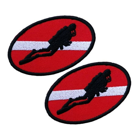 2Pcs Ellipse Scuba diver Patch Dive - Clothes, Jeans, Jackets, Backpack Badge Sew On / Embroidered - 70 x 45mm