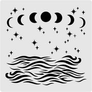 BENECREAT 12x12 Inches Oceam Sea Wave Stencils Cresent Moon Star Templates Stencils for Art Painting on Wood, Scrabooking Cardmaking and Chrismas Decoration