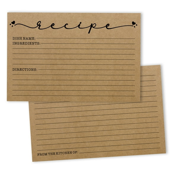 Inkdotpot 4x6 Inch Recipe Cards (Set of 50) , Thick Double Sided Premium Card Stock- Modern Style Kraft Recipe Notecards for Weddings- Bridal- Baby Shower - Calligraphy Theme