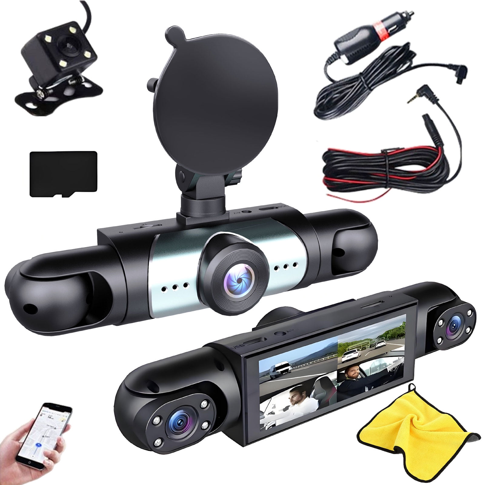 360° Full View Car Dashcam System, 4 Channel Dash Cam with Wires,1080P Full HD Recording, Infrared Night Vision, G-Sensor, Loop Recording, Plug-in Power, 32GB