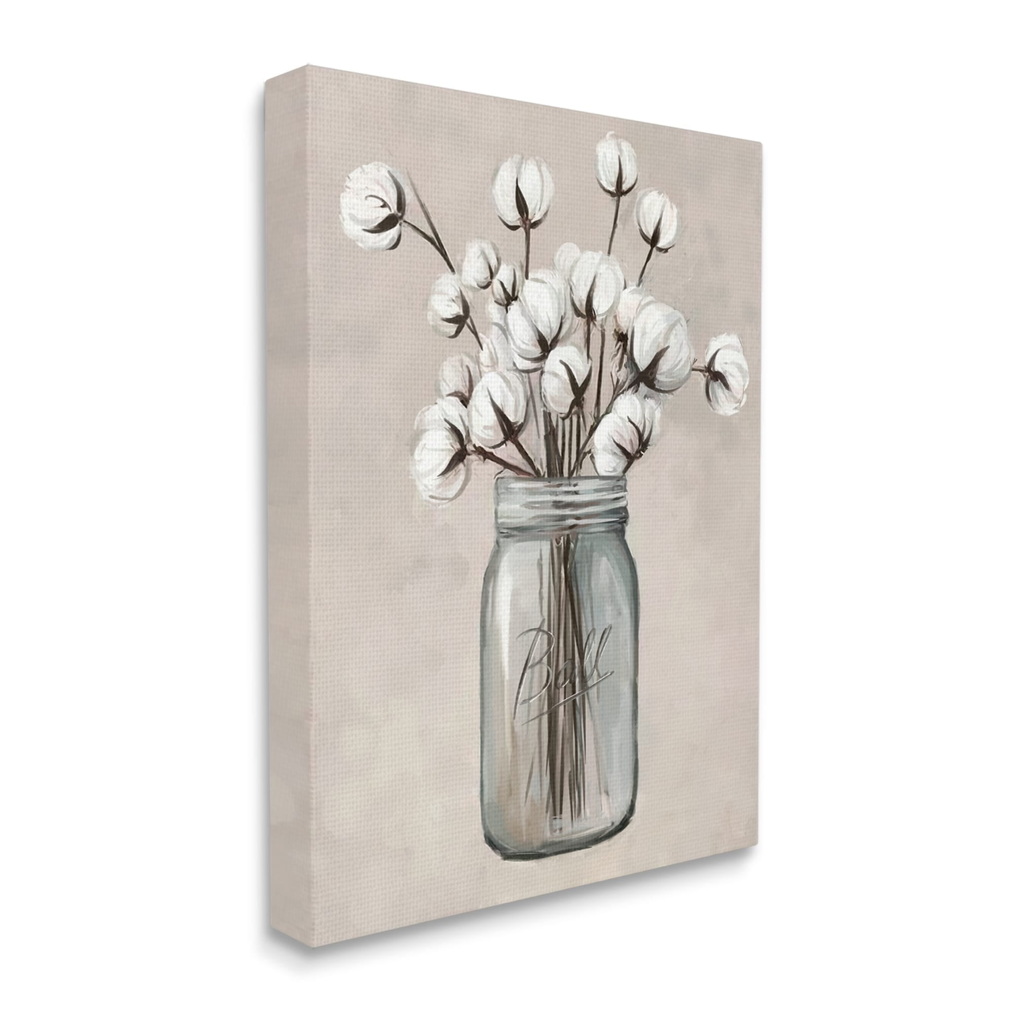 Stupell Industries Cotton Flower Jar Vase Botanical & Floral Painting Gallery Wrapped Canvas Print Wall Art