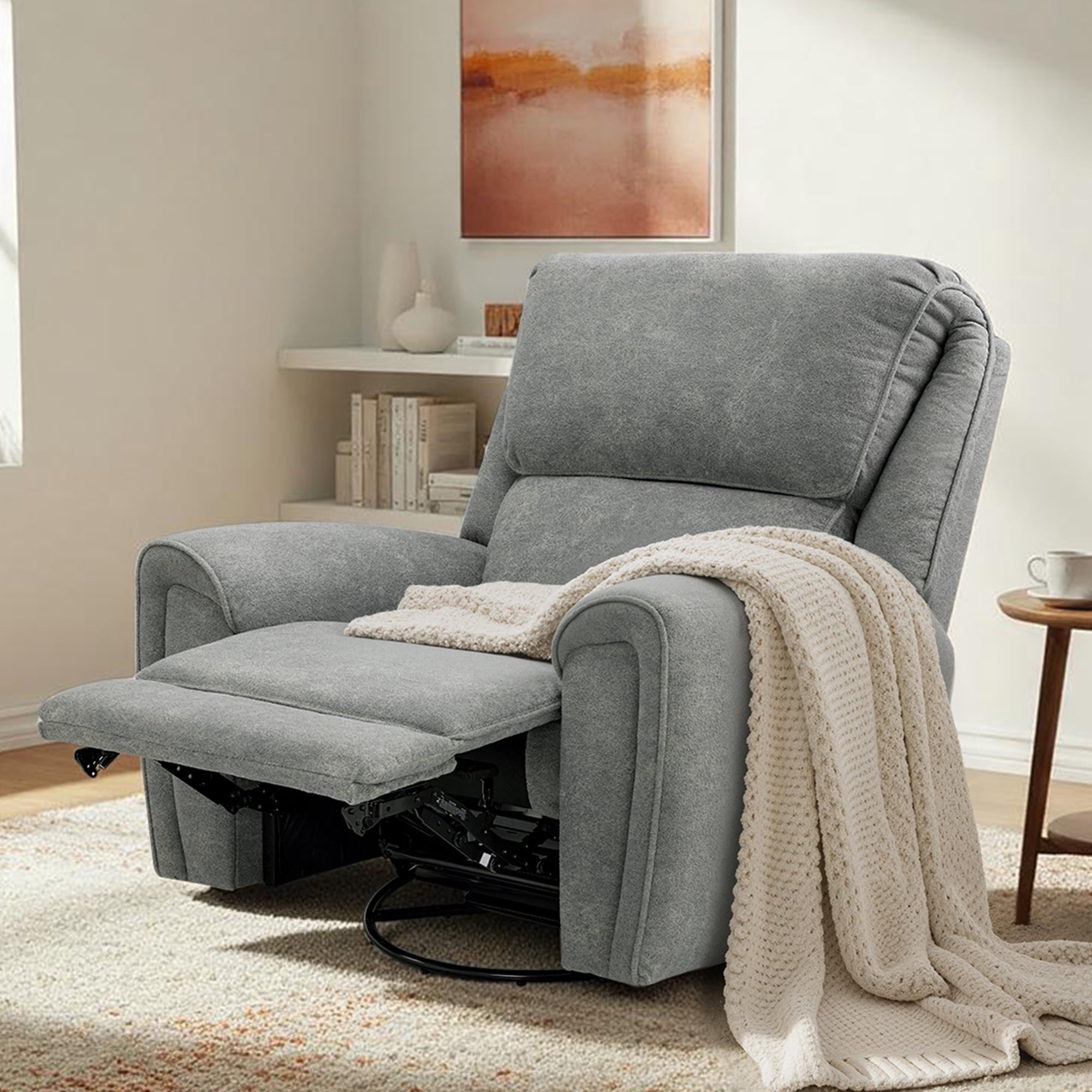 MCombo 400lbs Oversized Swivel Rocker Power Recliner Chair for Big and Tall People, Fabric, Light Grey