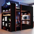 thumbnail image 2 of Euroco Wood Full Size Loft Bed with Desk and Shelves, Gaming Bunk Bed with LED Light and USB Charging, Black, 2 of 13