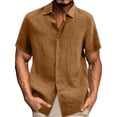 thumbnail image 2 of CIENVNSTG Tshirts Shirts for Men Cotton Linen Short-Sleeved Shirts Solid Color Turn-Down Collar Casual Beach Style Fashion Tops Ginger XL, 2 of 6