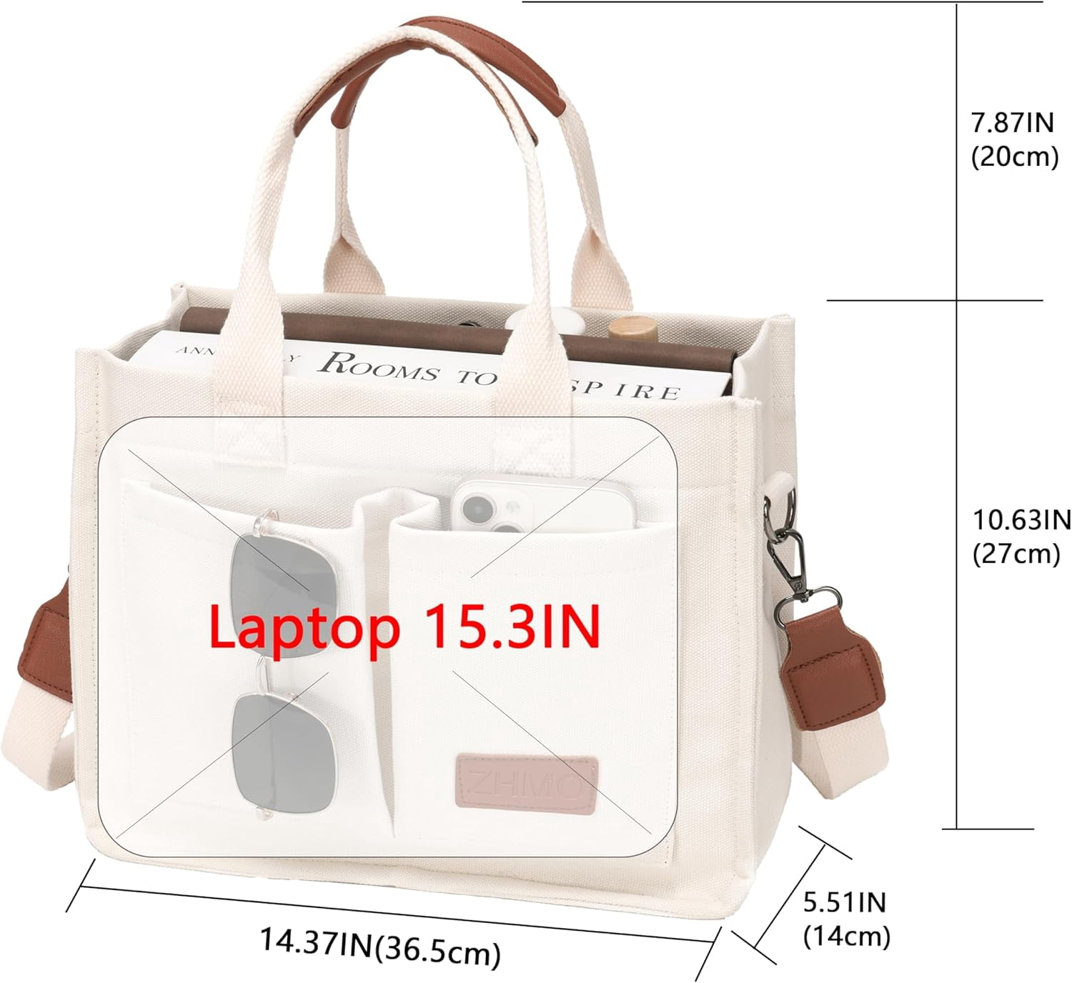 Large Canvas Tote Bag for Women With Pockets,Laptop Crossbody Purses Everything Everyday Bag Handbags for Work Beach