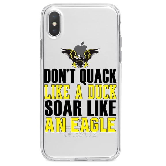 DistinctInk Clear Shockproof Hybrid Case for iPhone XR (6.1" Screen) - TPU Bumper Acrylic Back Tempered Glass Screen Protector - Don't Quack Like Duck, Soar Like Eagle