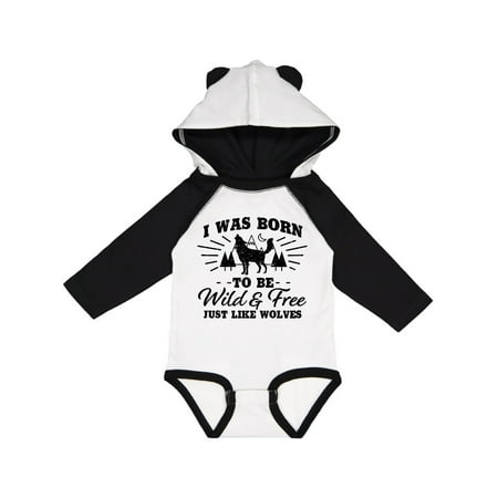 

Inktastic I was Born to be Wild and Free with Wolf and Mountains Gift Baby Boy or Baby Girl Long Sleeve Bodysuit