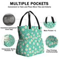 thumbnail image 3 of Daisy Pioneer Flower Green Pattern Drawstring Insulated Lunch Bag for Women, Stain-Resistant Large Lunch Tote with Multi-Pockets for Work Office, 3 of 6