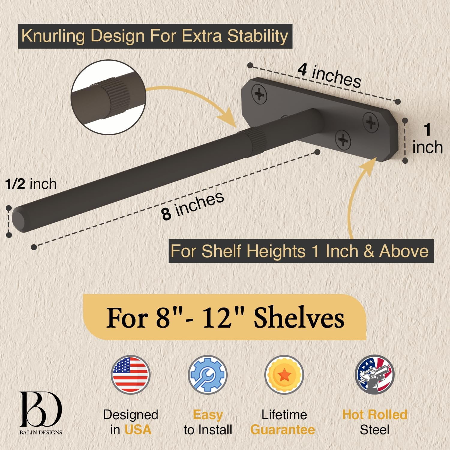 Invisible Floating Shelf Bracket 8 Inch Rod 1/2 inch Diameter Heavy Duty with Jig – Hidden Metal Mantel Mount for Wall Shelves – Floating Shelf Hardware for Bathroom, Kitchen & Living Room (4 Pack)