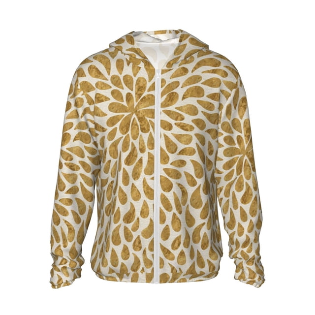 Fotbe Gold Drops Chaqueta con Protección Solar UPF 50+ para Hombre y Mujer, Camisa con Capucha y Bolsillos-3X-Large