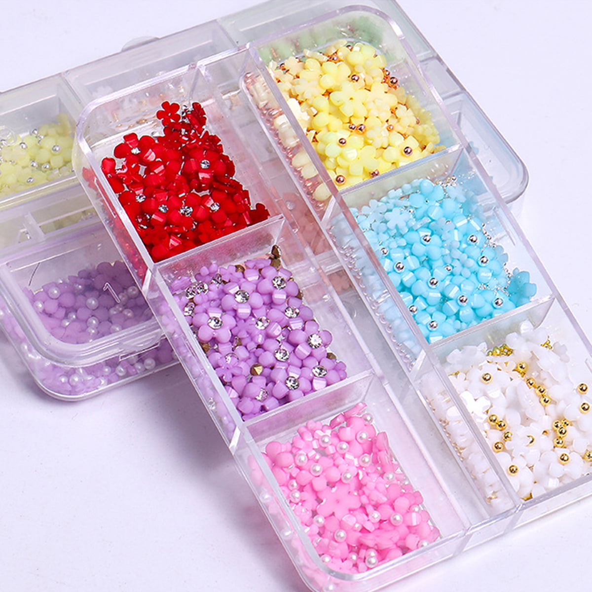 Flower Nail Charms,1 Box 6 Grids 3D Nail Flowers with White Pearls and –  TweezerCo