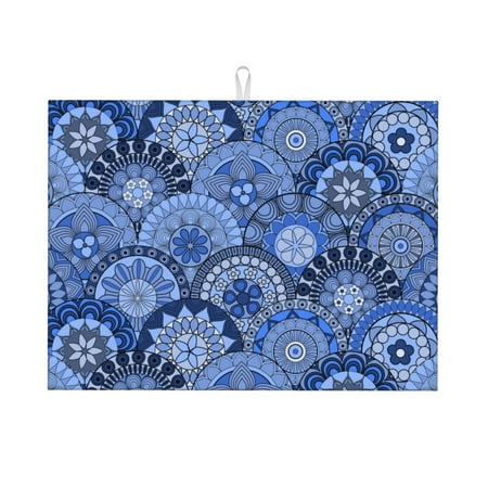 

Coaee Blue Mandala Harmony for Kitchen Drying Mat Dish Drying Mats for Kitchen Counter Foldable Water-Absorbent Suitable for Draining Racks