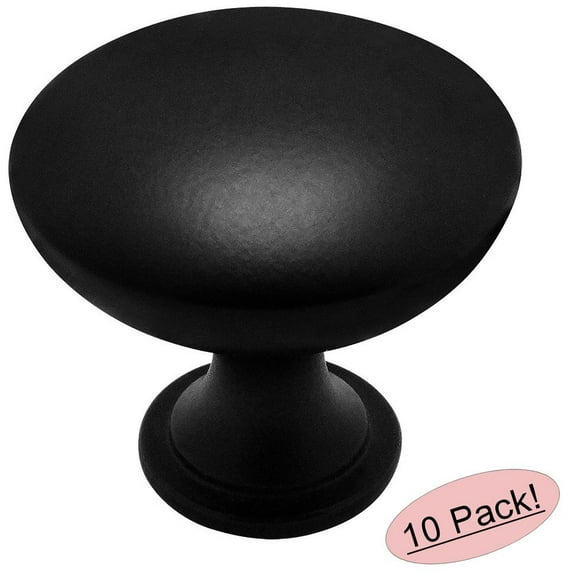 Cosmas 5305FB Flat Black Traditional Round Solid Cabinet Hardware Knob - 1-1/4" Diameter - 10 Pack