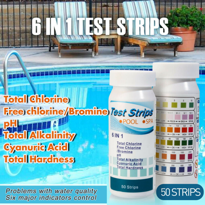 50 X Swimming Pool Test Strips for Chlorine PH Alkalinity Cyanuric Acid Hardness 