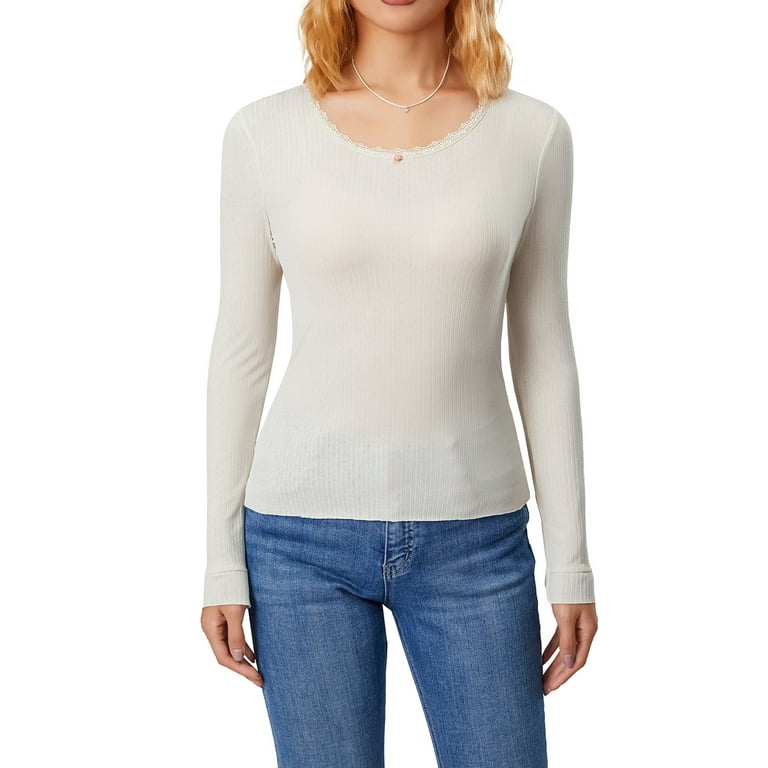 Women's Vintage Long Sleeve Lace Tops, Y2K V-Neck, Button
