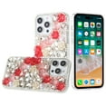 thumbnail image 2 of Designed for Apple iPhone 11 (6.1") Fashion Rose Flower Floral Bling Crystal 3D Full Diamonds Pearl Sparkle Rhinestone Glitter Hybrid Phone Case Cover [Red], 2 of 3