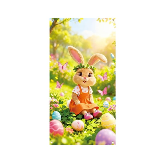 YingYouFu Easter Door Cover 35x72 Inches, Holiday Door Curtain and Wall Decoration for Festival Party, Polyester Indoor Outdoor Welcome Sign, Spring Easter Home Decor