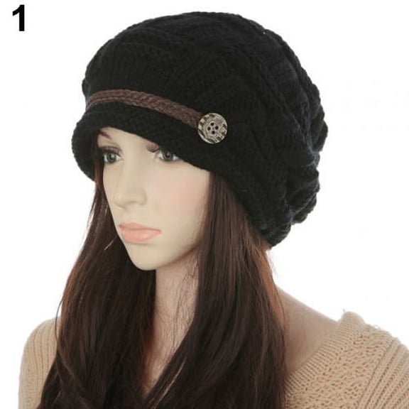 Fairnull Women's Fashion Braided Autumn Winter Warm Baggy Beanie Knit Crochet Ski Hat Cap