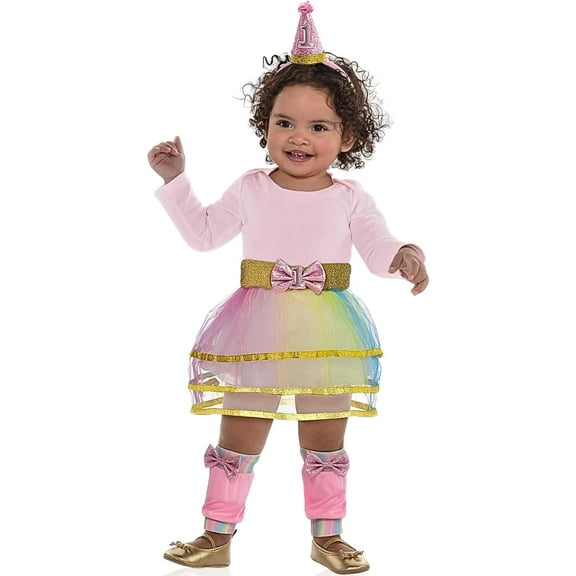 Pastel Color Little Girl's 1st Birthday Costume Set - Includes Cone Hat (3.75" x 4.5"), Leg Warmers & Tutu (12 mos.) - Perfect for Birthday & Halloween Parties