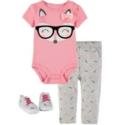 Bon Bebe Girls 0-9 Months Fox Bodysuit Pant Set With Shoes (Pink 0-3 Months)