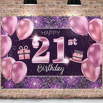 Happy 25th Birthday Backdrop Banner - Pink Purple Gold 4x6 Ft Party Decoration
