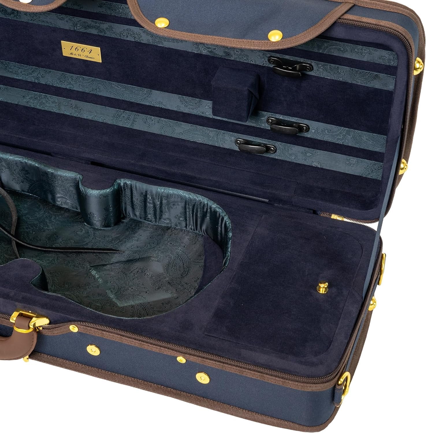 MI&VI NF-9001CC Maestro Hard-Shell Violin Case 4/4 (Full Size) Polishing Cloth Included | Luxury Silk Interior | High-Density | Adjustable Straps | Hygrometer | Thermometer (Blue / Blue)