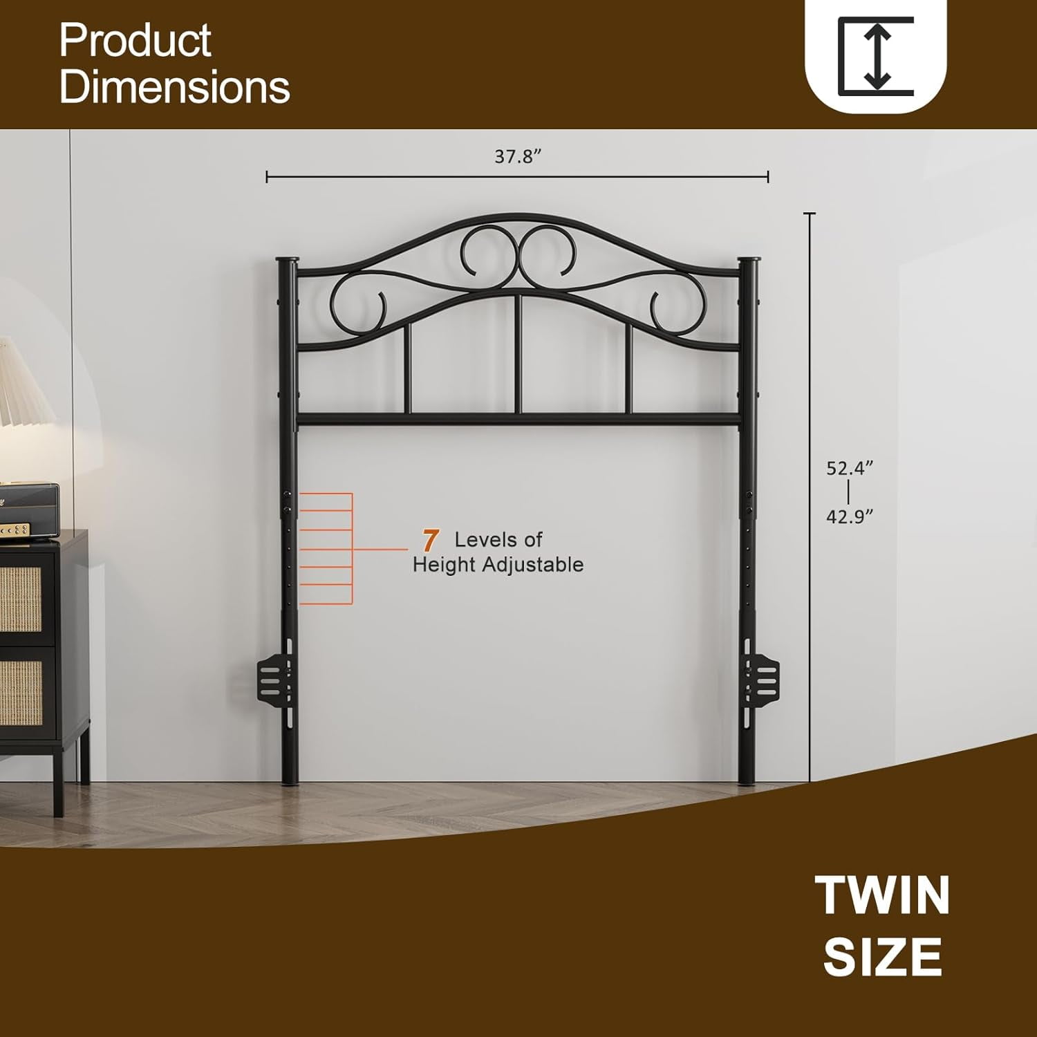 ARICOEASY Vintage Metal Twin Headboard with 7-Level Height Adjustment Design, Black