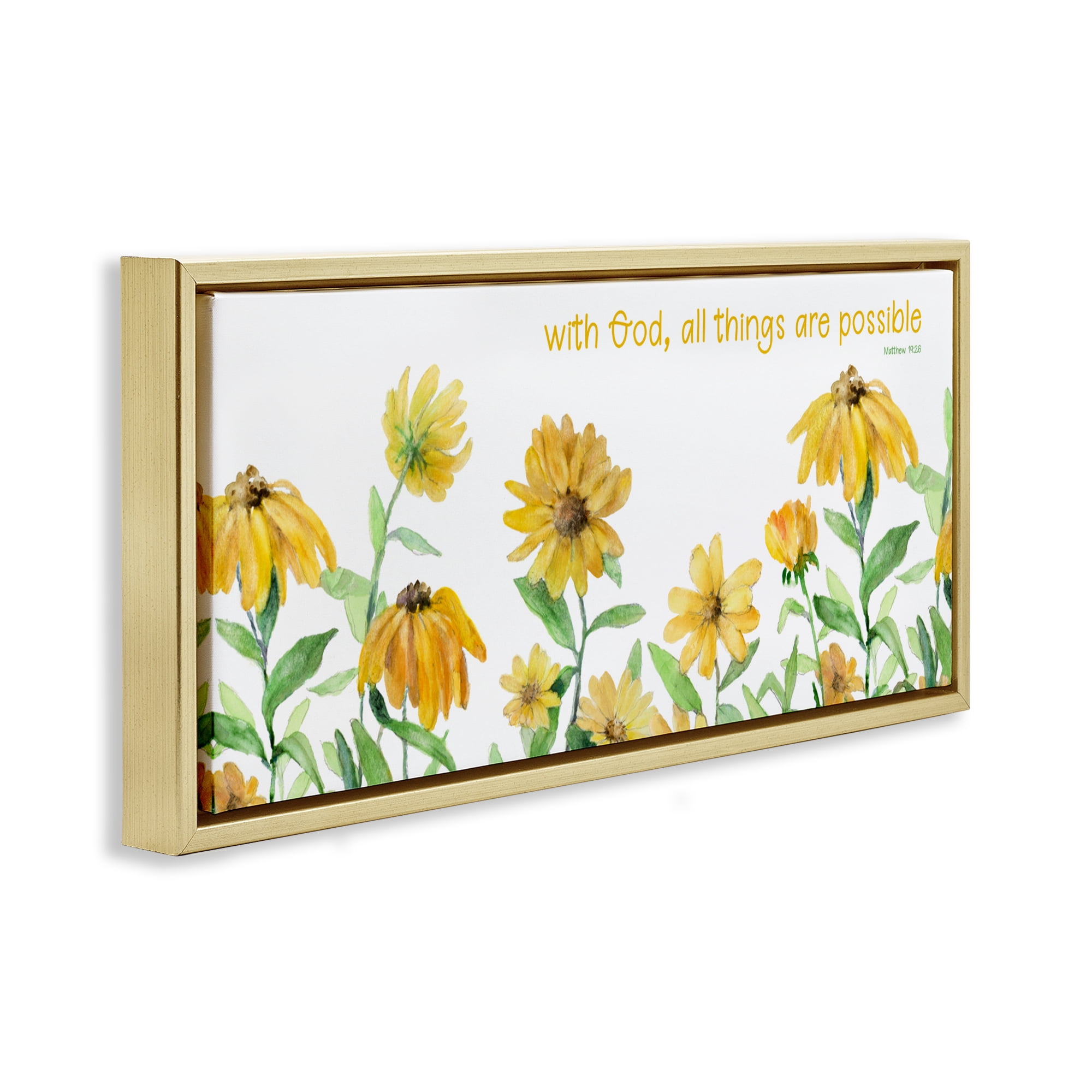 Stupell Industries With God Proverb & Daisies Gold Framed Floater Canvas Wall Art, design by Lanie Loreth