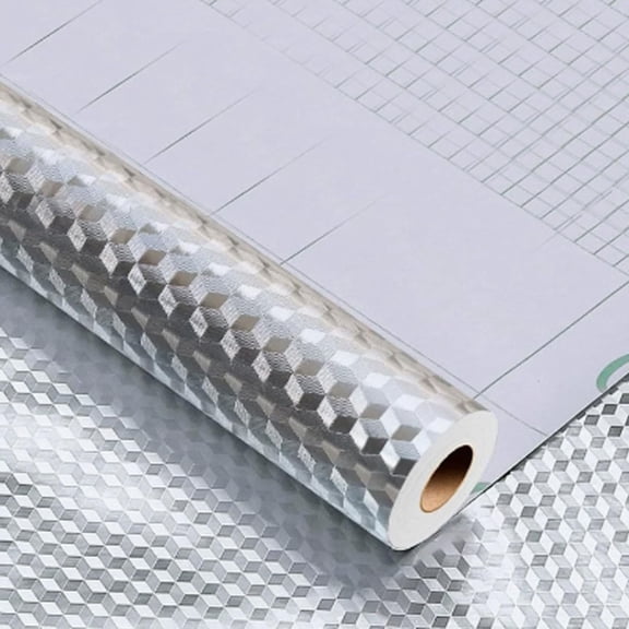 Self-Adhesive Oil Proof Sticker Paper, Papel De Aluminio Adhesivo para Cocina, Kitchen Wall Protector from Oil, Heat Resistant Peel and Stick Backsplash, for Countertops,Cabinets (W, 23.6 * 196 in)