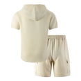 thumbnail image 4 of Men's 2 Pieces Cotton Linen Set Casual Short Sleeve Button up Shirts Hoodie Beach Yoga Cargo Shorts Summer Outfits Size 3XL Khaki, 4 of 5
