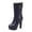 Blue High-Heels Mid Calf Boots, variant on Mid-Calf High Heel Boots Women's Fashion Casual Solid Color Belt Buckle Faux Leather Comfortable Waterproof for Winter Outdoor Use