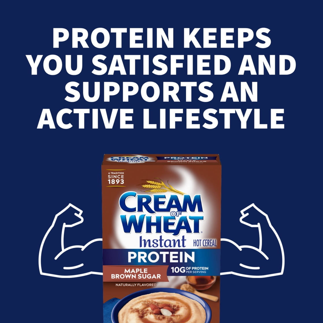 (6 pack) Cream of Wheat Protein Instant Maple Brown Sugar Hot Cereal, 9.7 oz, 6 Packets