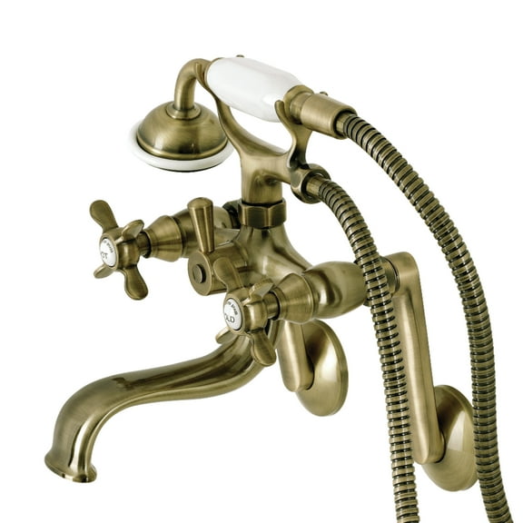 Kingston Brass KS249AB Kingston Tub Wall Mount Clawfoot Tub Faucet with Hand Shower, Antique Brass