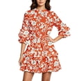 thumbnail image 2 of Karymi Floral Print Mock Neck Tiered Mini Dress, 3/4 Ruffle Bell Sleeve Self Tie Waist Loose Flowy Summer Sundress Plus Size Dresses, 2 of 5