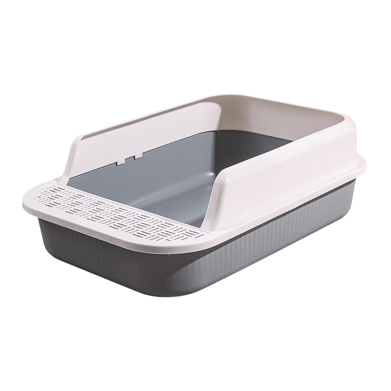 Cat , Cat Toilet, Cat Bedpan, Anti Splashing Detachable Cat Sand Basin, High Sided Sturdy Kitty Litter Pan, Open Top Pet Litter Tray White and Gray