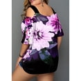 thumbnail image 3 of Anbech Flower Graphic Women Plus Blouse Cold Shoulder Short Sleeved Top Casual Oversized Shirt, 3 of 4