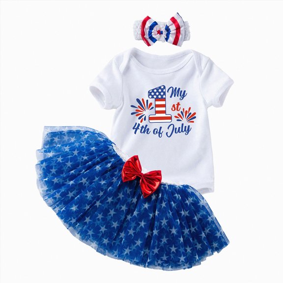 Leey-World Infant Newborn Baby Girl 4th of July Outfits Letter Romper Tutu Bloomers Shorts Set Independence Day Summer Clothes(Blue,12-18 Months)