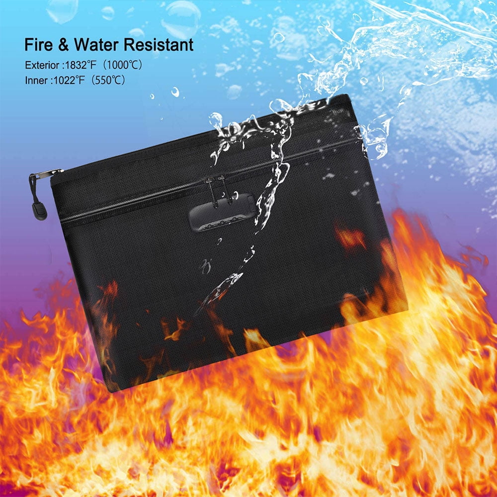 Fireproof Document Bags 2 Packs,13.4x9.8 Inches Waterproof and Fireproof Money B 