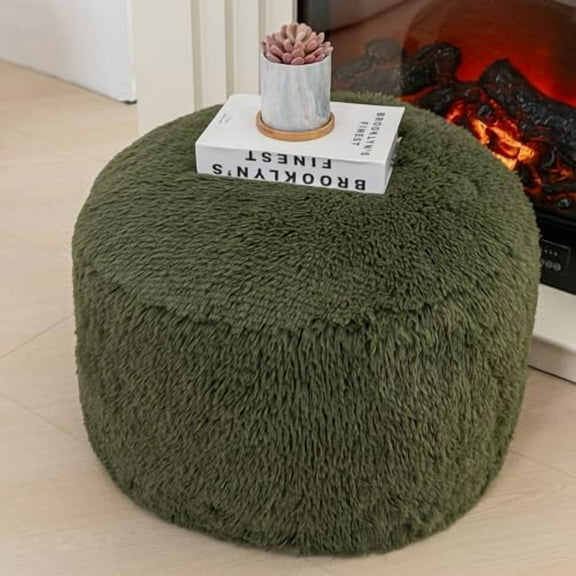 Stuffed Pouf Ottoman with High Density Foam Filler Plush Fiber Stool Foot Stool Storage Ottoman 20 * 12''Floor Pouf Foot Rest for Living Room (Green Pouf with Filler)