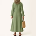 thumbnail image 4 of Maxi Dresses for Women 2025 Linen Long Sleeve V Neck Sundress Casual Loose Beach Vacation Dress Army Green L, 4 of 4