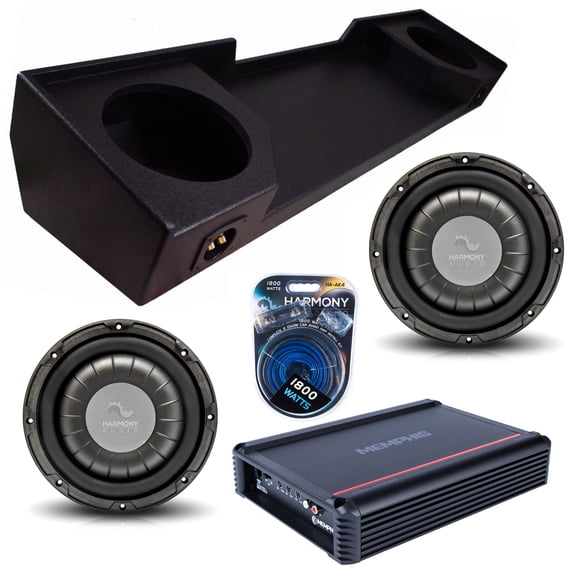 88-98 Chevy CK EXT Cab Dual Enclosure Rhino Coated w/ 10" HA-F104 700W RMS Sub, SRX750D.1 750W Amplifier & 4GA Amp Kit