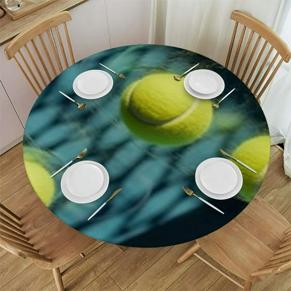Round with , Tennis Ball Outdoor Picnic Table Cover, Oil-Proof Fitted Round Table Cloth
