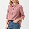 thumbnail image 5 of Mgmyaa Women's Flax Linen Button Shirt Collared 3/4 Sleeve Solid Color Regular Fit Loose for Spring Summer Office and Beach, 5 of 9
