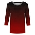 thumbnail image 5 of Womens Tops Plus Size 3/4-sleeved Round-neck Gradient Printing Casual T-shirt Loose Top Wine XL, 5 of 5