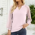 thumbnail image 2 of Blusa de camisa de retazos de encaje informal sólida de manga larga con cuello en V para mujer a la moda Fridja  czfsfas5251, 2 of 8