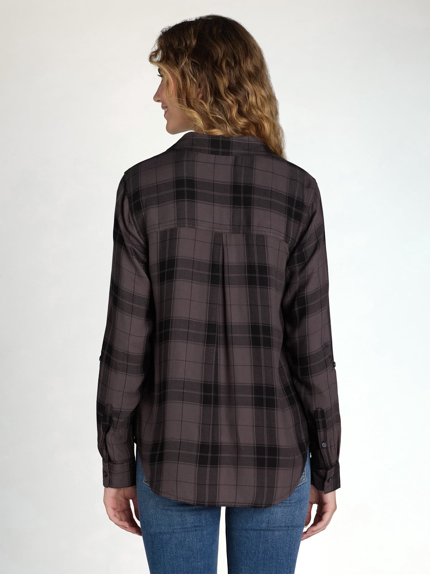 Time and Tru Women's Soft Button Up Shirt with Long Sleeves, Sizes XS-XXXL