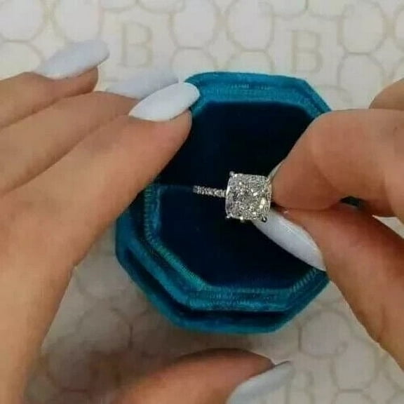 2.55 Cushion Cut Lab Created Diamond Women's Wedding Ring 14K White Gold Plated Silver