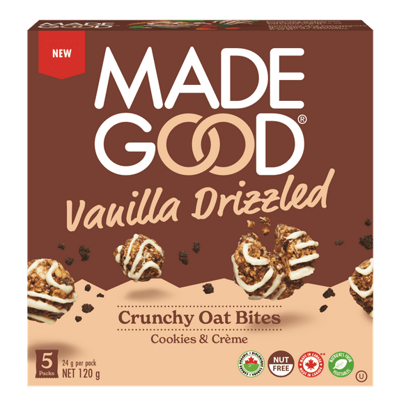 MadeGood Vanilla Drizzled Cookies and Crème Crunchy Oat Bites 5pk , MG - C&C Drizzled Crunchy Oat Bites