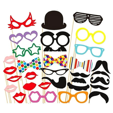 

A Set of 31pcs DIY Funny Colorful Glasses Moustache Red Lips Bow Tie Rose Flower On Sticks Wedding Birthday Party Photo Booth Pr